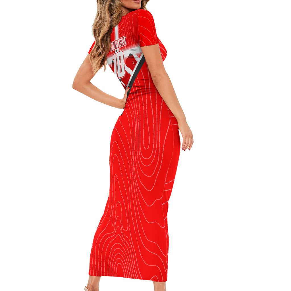 Personalized Switzerland Football Bull Mascot Short Sleeve Bodycon Dress Swiss Flag And Alps Mountain Background With Muscular Bull Art