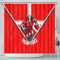 Personalized Switzerland Football Bull Mascot Shower Curtain Swiss Flag And Alps Mountain Background With Muscular Bull Art