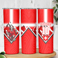 Personalized Switzerland Football Bull Mascot Skinny Tumbler Swiss Flag And Alps Mountain Background With Muscular Bull Art