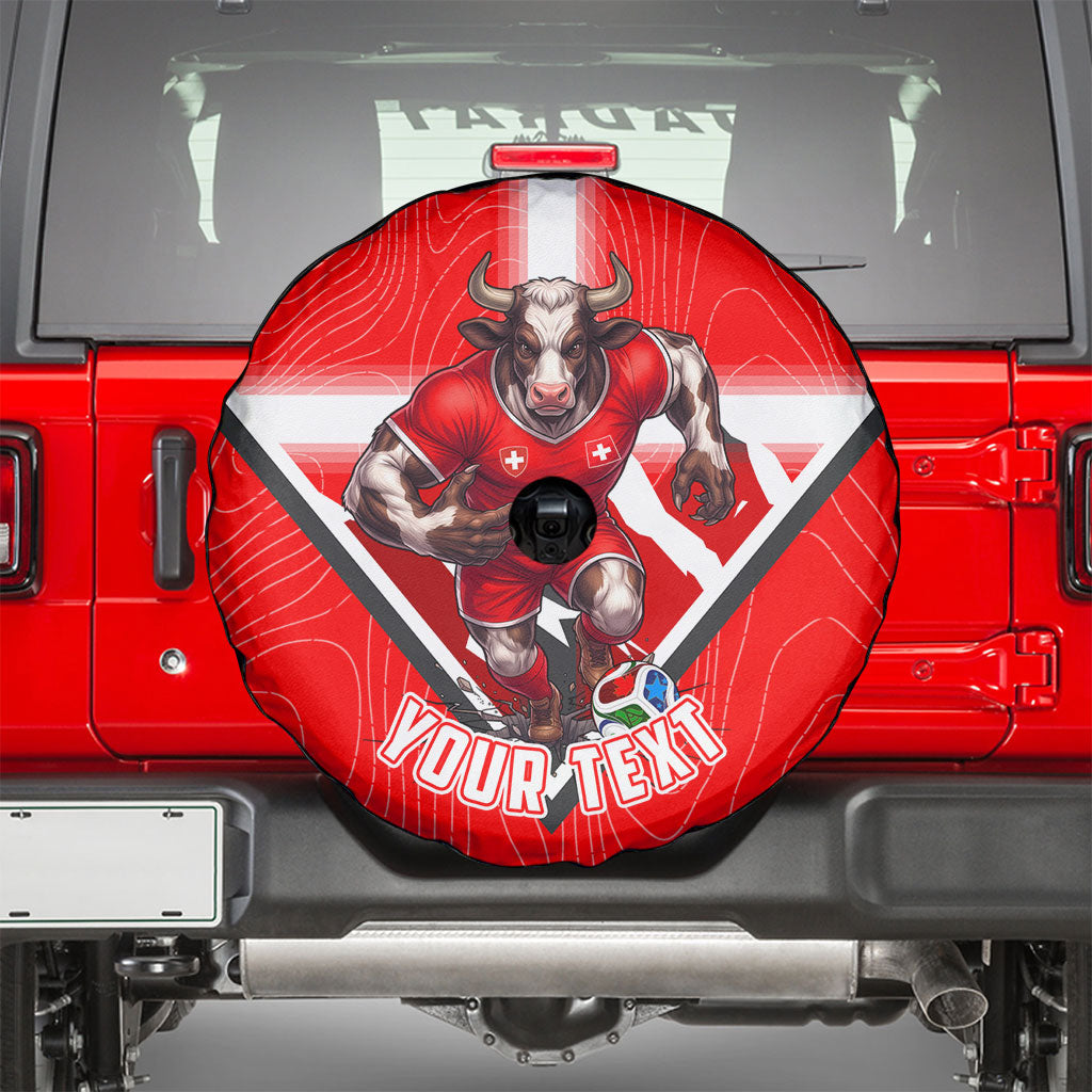 Personalized Switzerland Football Bull Mascot Spare Tire Cover Swiss Flag And Alps Mountain Background With Muscular Bull Art
