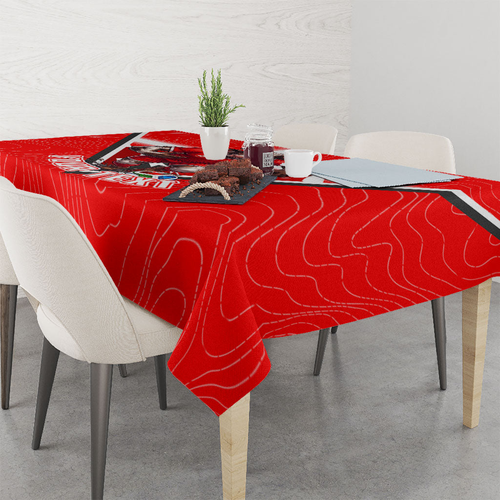 Personalized Switzerland Football Bull Mascot Tablecloth Swiss Flag And Alps Mountain Background With Muscular Bull Art