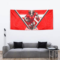 Personalized Switzerland Football Bull Mascot Tapestry Swiss Flag And Alps Mountain Background With Muscular Bull Art