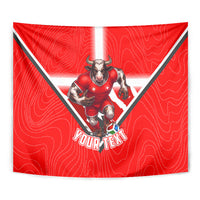 Personalized Switzerland Football Bull Mascot Tapestry Swiss Flag And Alps Mountain Background With Muscular Bull Art