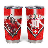 Personalized Switzerland Football Bull Mascot Tumbler Cup Swiss Flag And Alps Mountain Background With Muscular Bull Art