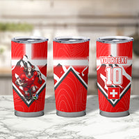 Personalized Switzerland Football Bull Mascot Tumbler Cup Swiss Flag And Alps Mountain Background With Muscular Bull Art