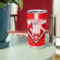 Personalized Switzerland Football Bull Mascot Tumbler Cup Swiss Flag And Alps Mountain Background With Muscular Bull Art