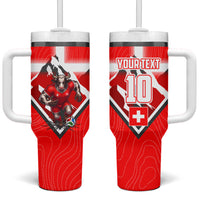 Personalized Switzerland Football Bull Mascot Tumbler With Handle Swiss Flag And Alps Mountain Background With Muscular Bull Art