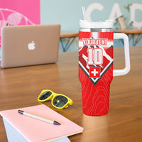 Personalized Switzerland Football Bull Mascot Tumbler With Handle Swiss Flag And Alps Mountain Background With Muscular Bull Art