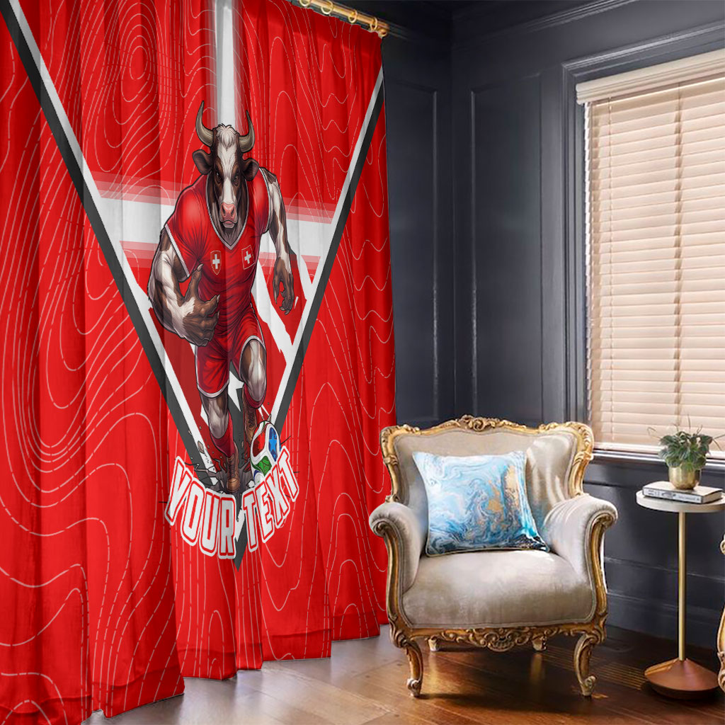 Personalized Switzerland Football Bull Mascot Window Curtain Swiss Flag And Alps Mountain Background With Muscular Bull Art