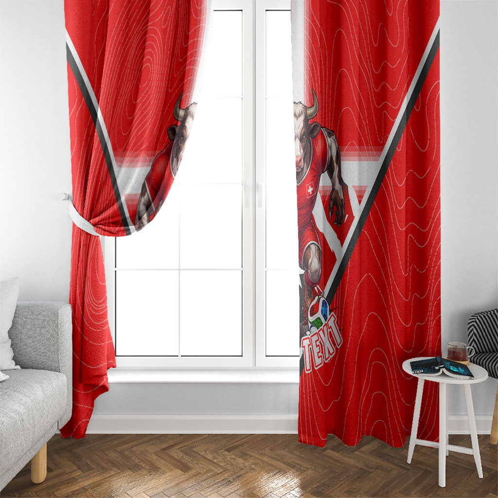 Personalized Switzerland Football Bull Mascot Window Curtain Swiss Flag And Alps Mountain Background With Muscular Bull Art