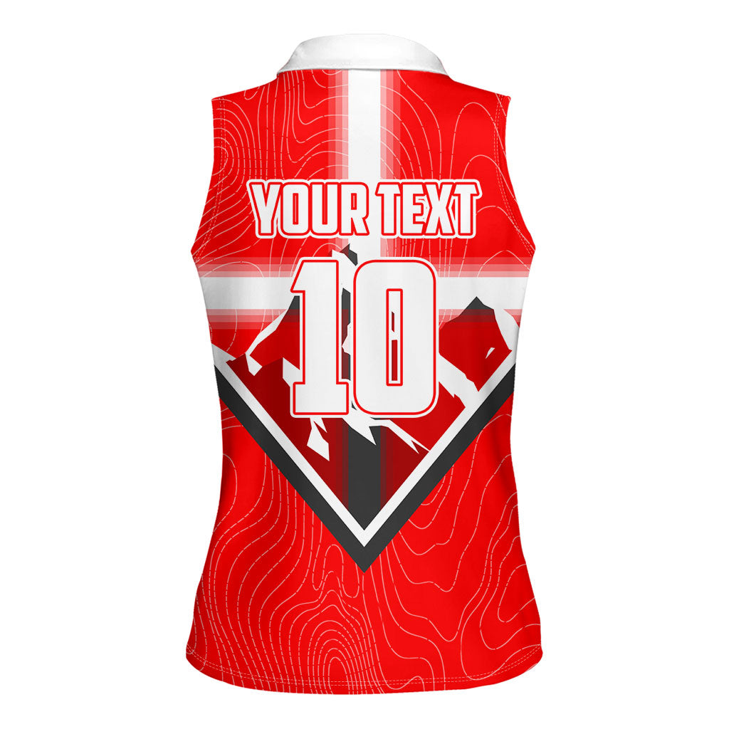 Personalized Switzerland Football Bull Mascot Women Sleeveless Polo Shirt Swiss Flag And Alps Mountain Background With Muscular Bull Art