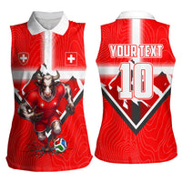 Personalized Switzerland Football Bull Mascot Women Sleeveless Polo Shirt Swiss Flag And Alps Mountain Background With Muscular Bull Art
