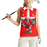 Personalized Switzerland Football Bull Mascot Women Sleeveless Polo Shirt Swiss Flag And Alps Mountain Background With Muscular Bull Art