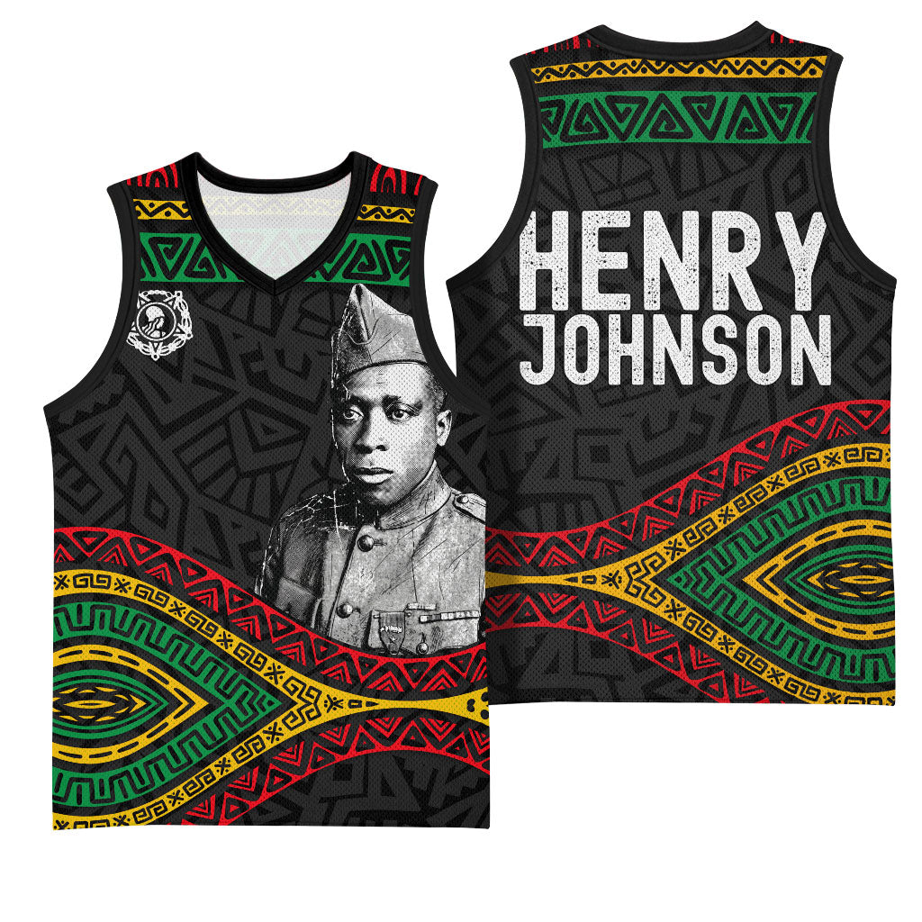 Henry Johnson Black History Month Basketball Jersey Pan African Colors Tribal Geometric Pattern