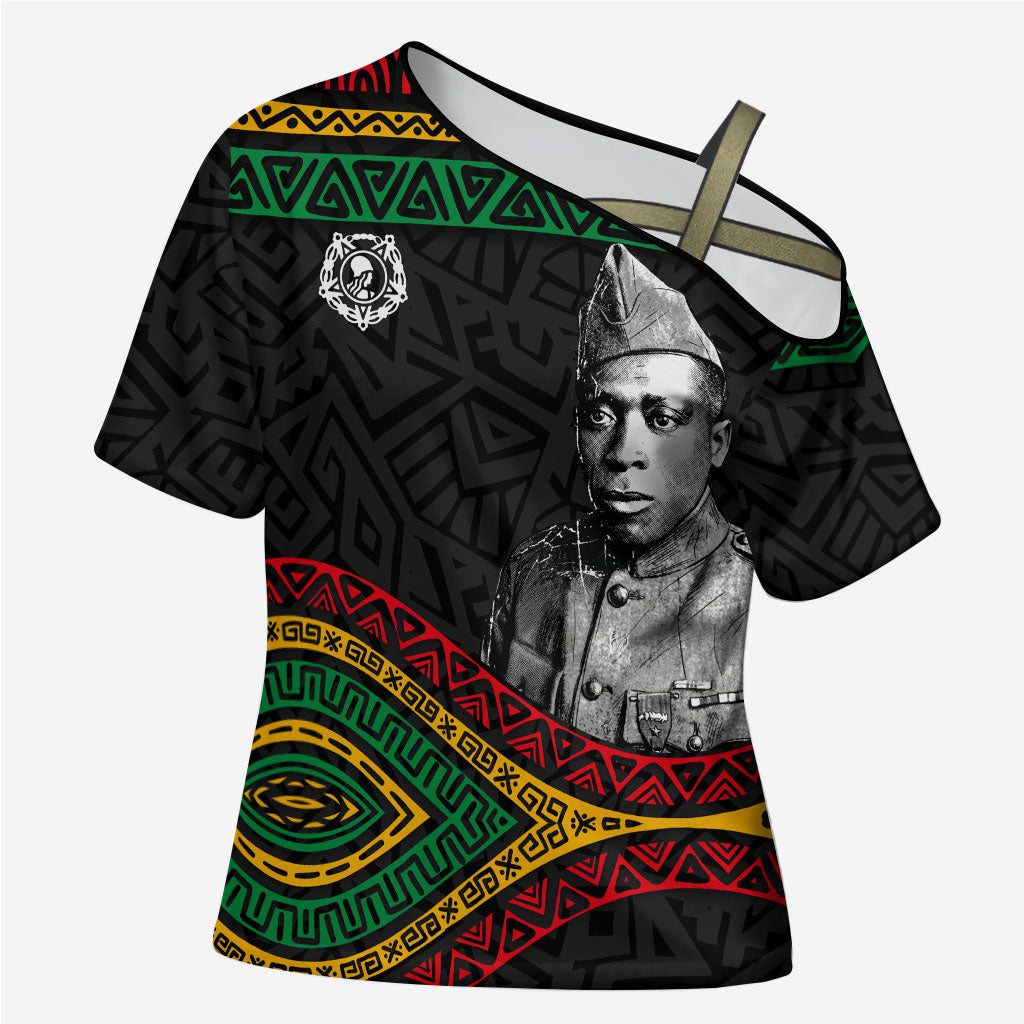 Henry Johnson Black History Month Cross Shoulder Shirt Pan African Colors Tribal Geometric Pattern
