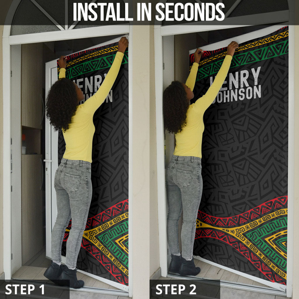 Henry Johnson Black History Month Door Cover Pan African Colors Tribal Geometric Pattern