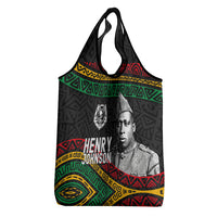 Henry Johnson Black History Month Grocery Bag Pan African Colors Tribal Geometric Pattern