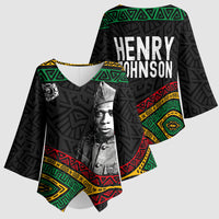 Henry Johnson Black History Month Kimono Sleeve Blouse Pan African Colors Tribal Geometric Pattern