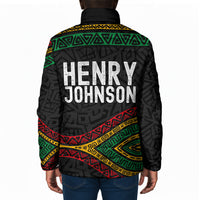 Henry Johnson Black History Month Padded Jacket Pan African Colors Tribal Geometric Pattern