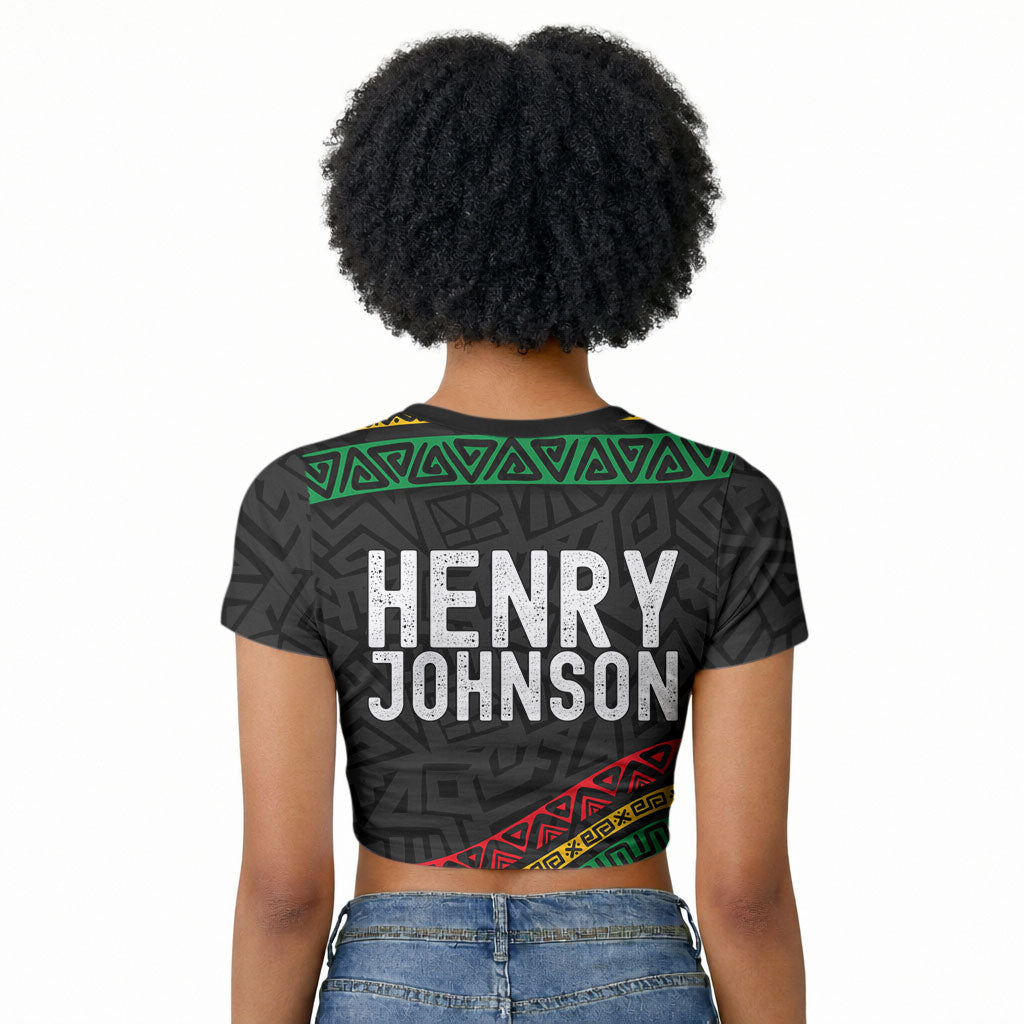 Henry Johnson Black History Month Raglan Cropped T shirt Pan African Colors Tribal Geometric Pattern