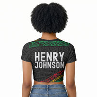 Henry Johnson Black History Month Raglan Cropped T shirt Pan African Colors Tribal Geometric Pattern