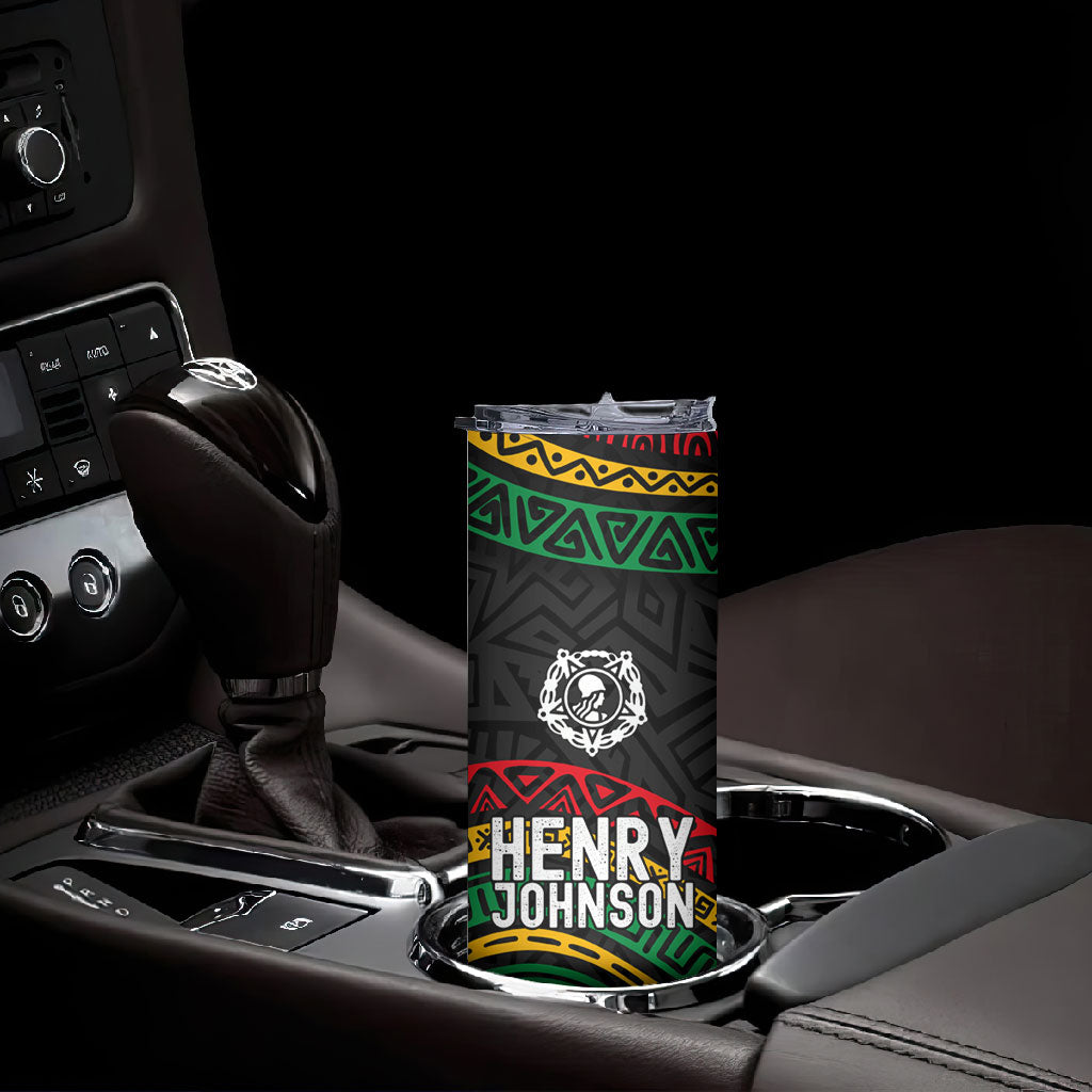 Henry Johnson Black History Month Skinny Tumbler Pan African Colors Tribal Geometric Pattern