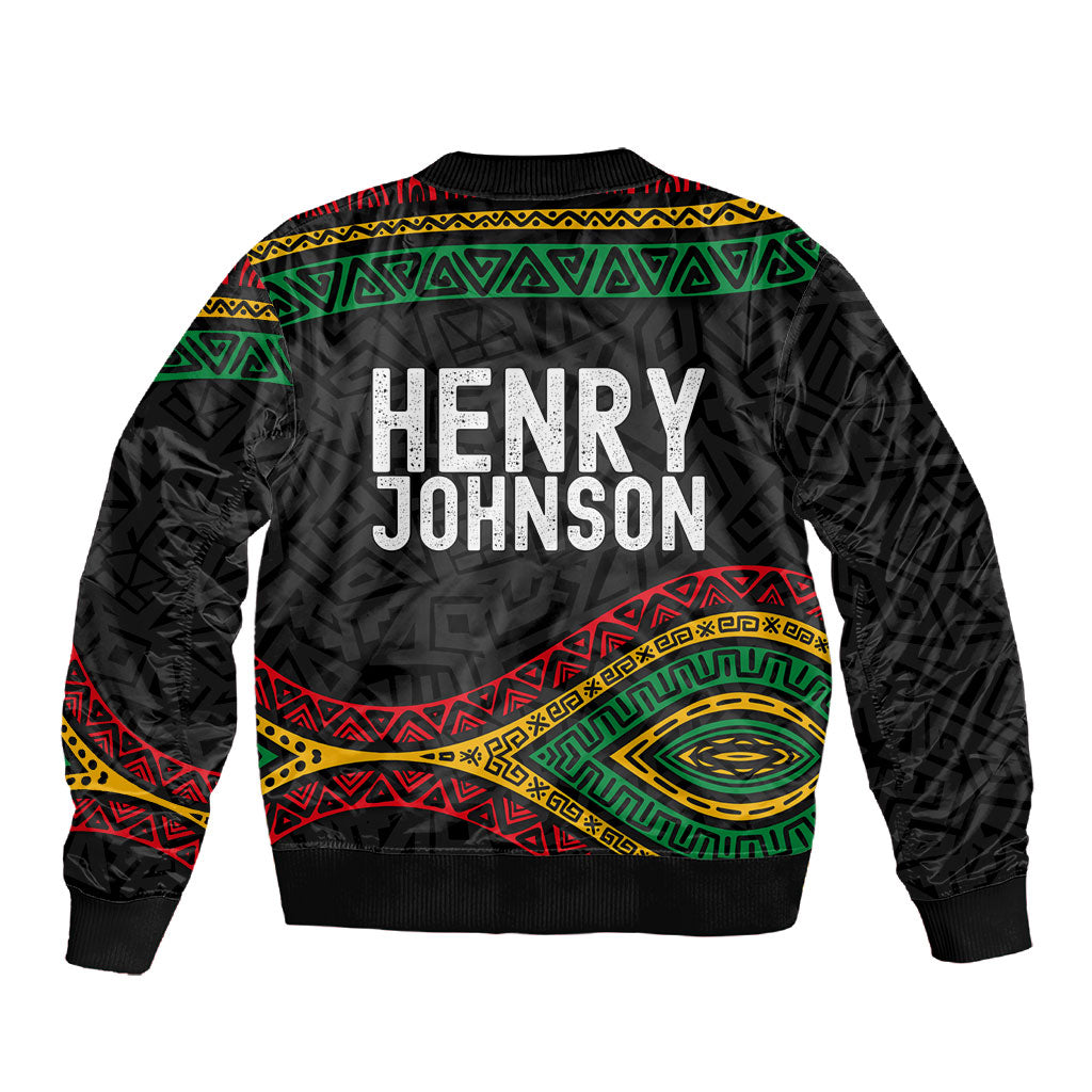Henry Johnson Black History Month Sleeve Zip Bomber Jacket Pan African Colors Tribal Geometric Pattern
