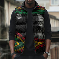 Henry Johnson Black History Month Sleeveless Puffer Jacket Pan African Colors Tribal Geometric Pattern