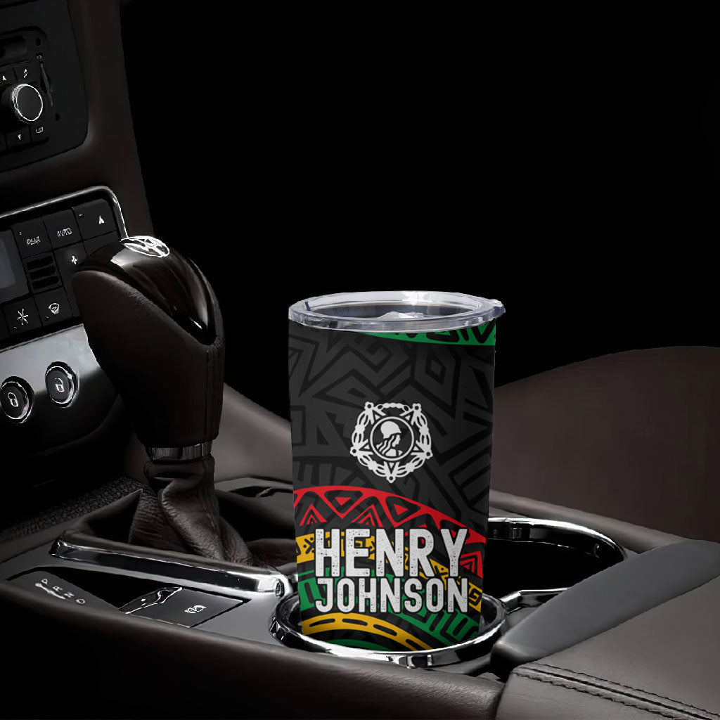 Henry Johnson Black History Month Tumbler Cup Pan African Colors Tribal Geometric Pattern