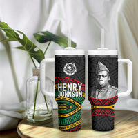 Henry Johnson Black History Month Tumbler With Handle Pan African Colors Tribal Geometric Pattern