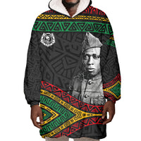 Henry Johnson Black History Month Wearable Blanket Hoodie Pan African Colors Tribal Geometric Pattern