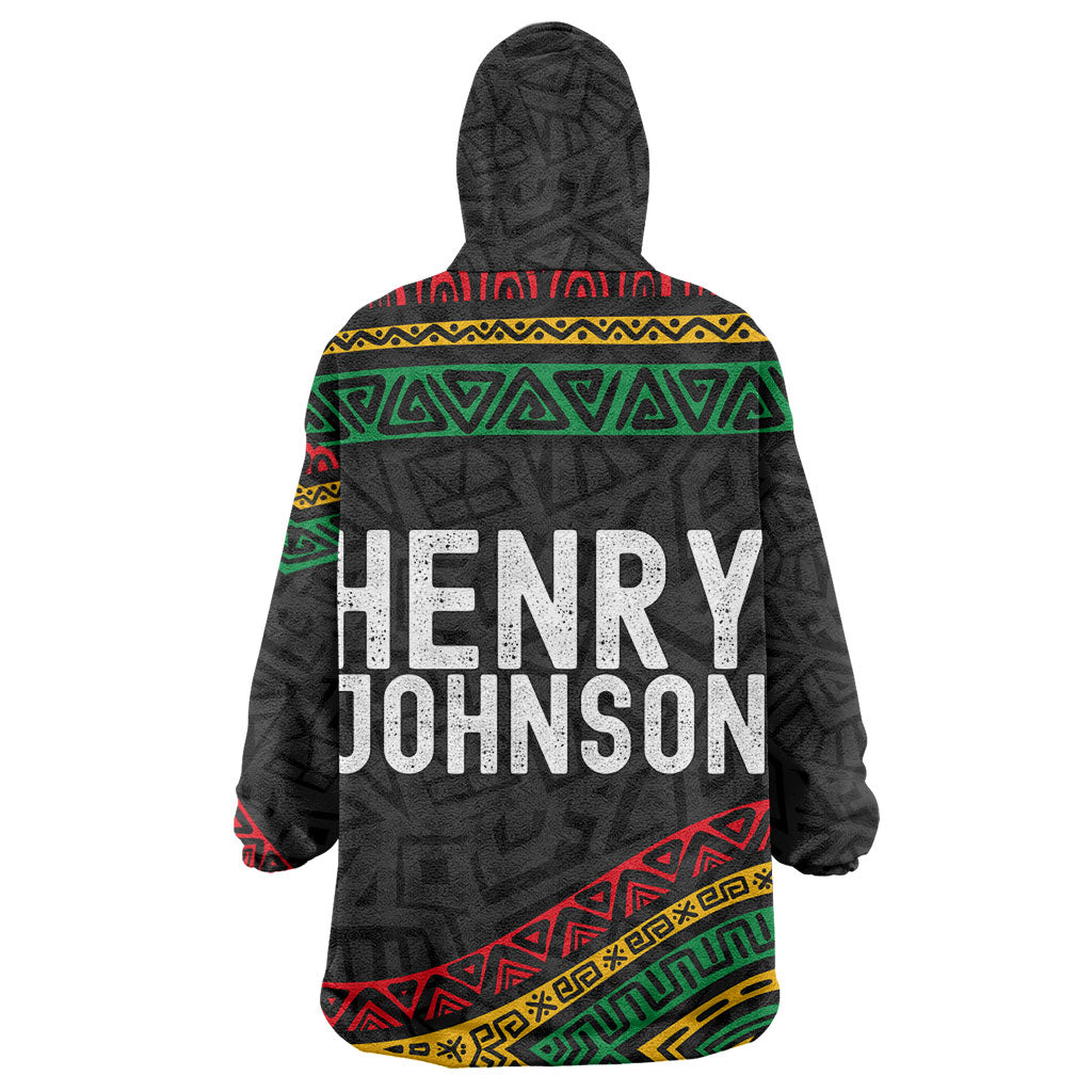 Henry Johnson Black History Month Wearable Blanket Hoodie Pan African Colors Tribal Geometric Pattern