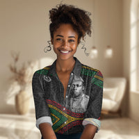 Henry Johnson Black History Month Women Casual Shirt Pan African Colors Tribal Geometric Pattern