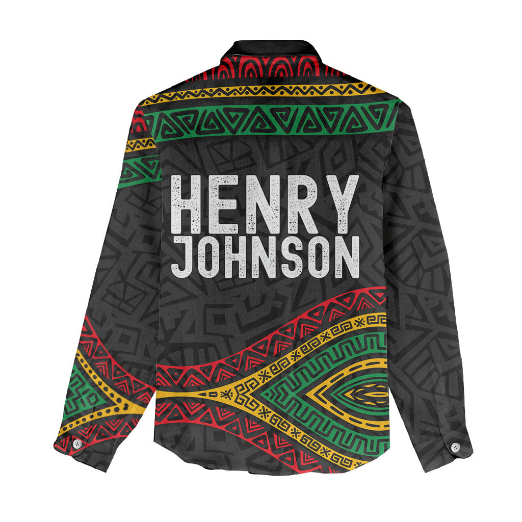 Henry Johnson Black History Month Women Casual Shirt Pan African Colors Tribal Geometric Pattern