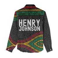 Henry Johnson Black History Month Women Casual Shirt Pan African Colors Tribal Geometric Pattern