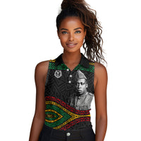 Henry Johnson Black History Month Women Sleeveless Polo Shirt Pan African Colors Tribal Geometric Pattern