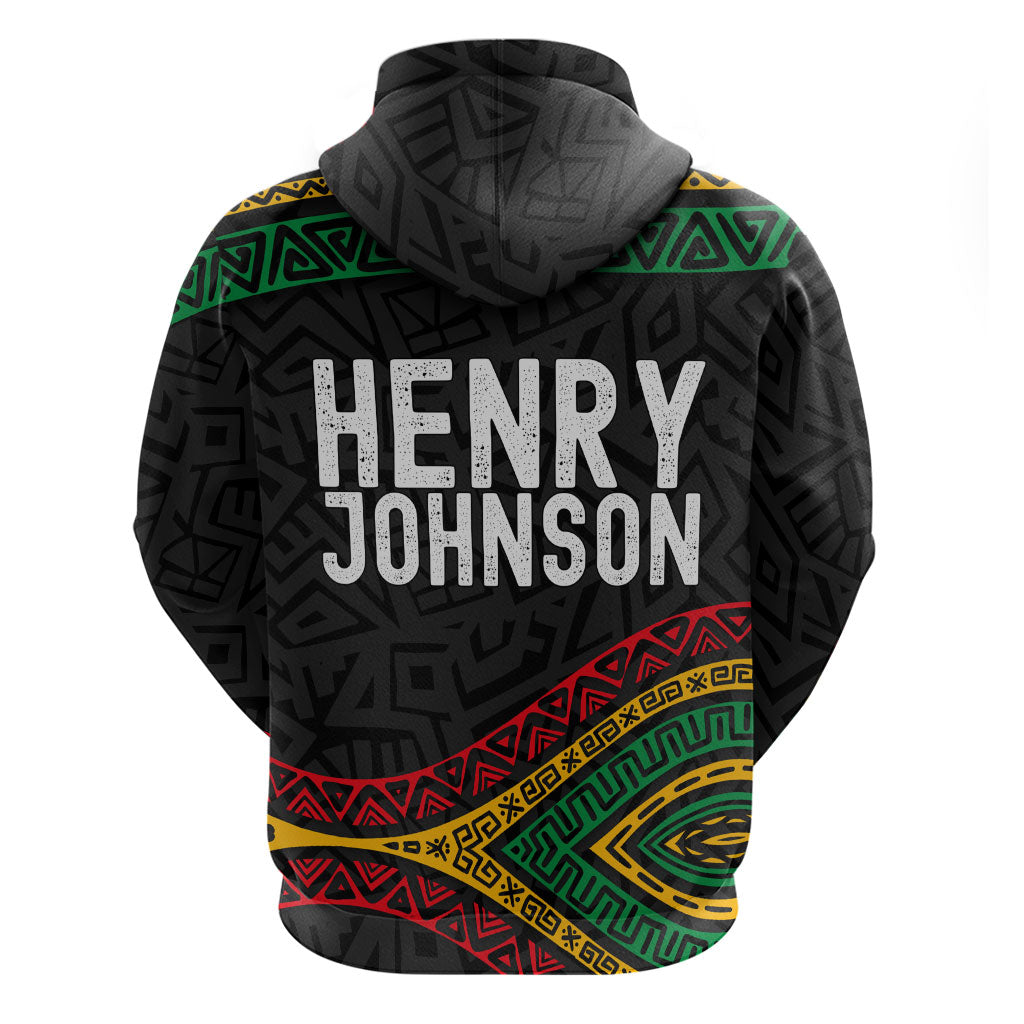 Henry Johnson Black History Month Zip Hoodie Pan African Colors Tribal Geometric Pattern