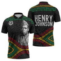 Henry Johnson Black History Month Zipper Polo Shirt Pan African Colors Tribal Geometric Pattern