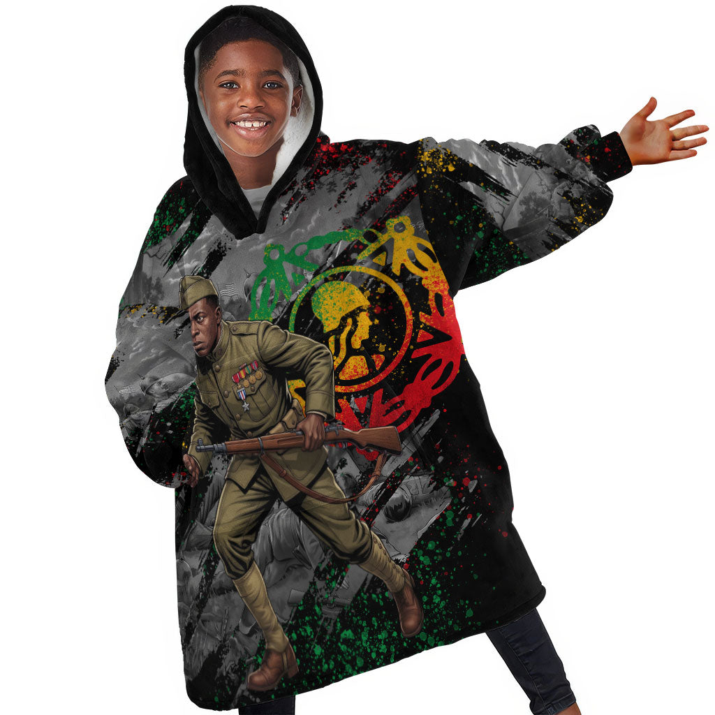 Henry Johnson Black History Month Kid Wearable Blanket Hoodie Harlem Hellfighters Pan African Grunge Art