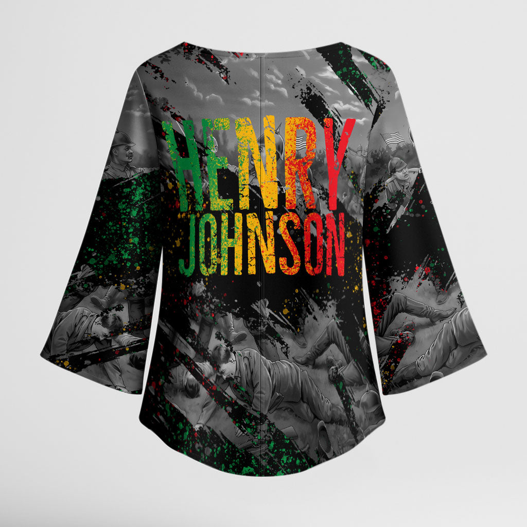 Henry Johnson Black History Month Kimono Sleeve Blouse Harlem Hellfighters Pan African Grunge Art