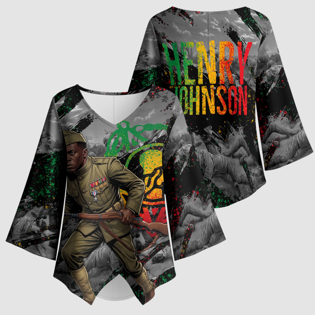 Henry Johnson Black History Month Kimono Sleeve Blouse Harlem Hellfighters Pan African Grunge Art