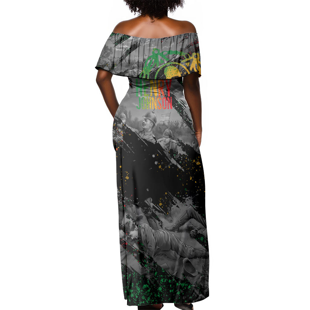 Henry Johnson Black History Month Off Shoulder Maxi Dress Harlem Hellfighters Pan African Grunge Art