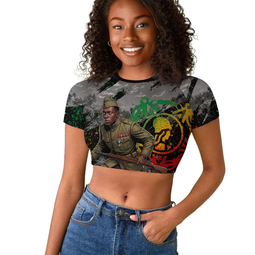 Henry Johnson Black History Month Raglan Cropped T shirt Harlem Hellfighters Pan African Grunge Art