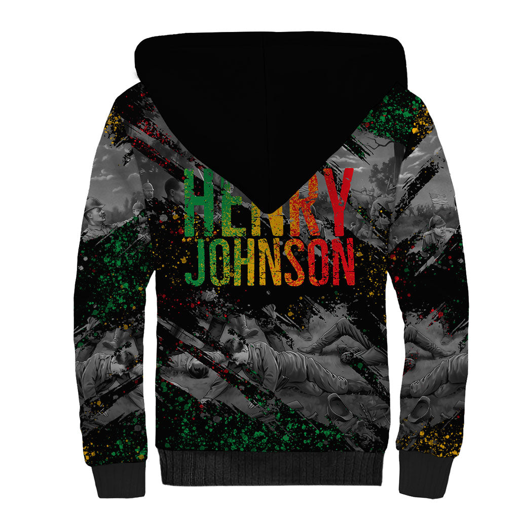 Henry Johnson Black History Month Sherpa Hoodie Harlem Hellfighters Pan African Grunge Art