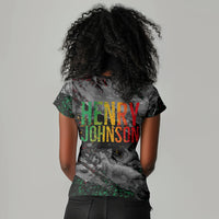 Henry Johnson Black History Month Women V-Neck T-Shirt Harlem Hellfighters Pan African Grunge Art