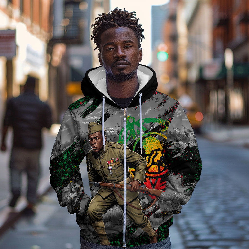 Henry Johnson Black History Month Zip Hoodie Harlem Hellfighters Pan African Grunge Art