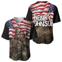 Henry Johnson Black History Month Baseball Jersey Distressed US Flag American Hero Portrait