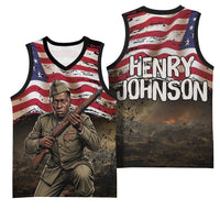 Henry Johnson Black History Month Basketball Jersey Distressed US Flag American Hero Portrait