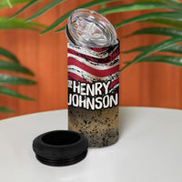 Henry Johnson Black History Month 4 in 1 Can Cooler Tumbler Distressed US Flag American Hero Portrait