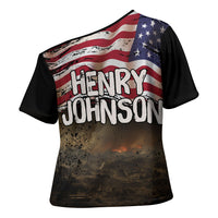 Henry Johnson Black History Month Cross Shoulder Shirt Distressed US Flag American Hero Portrait
